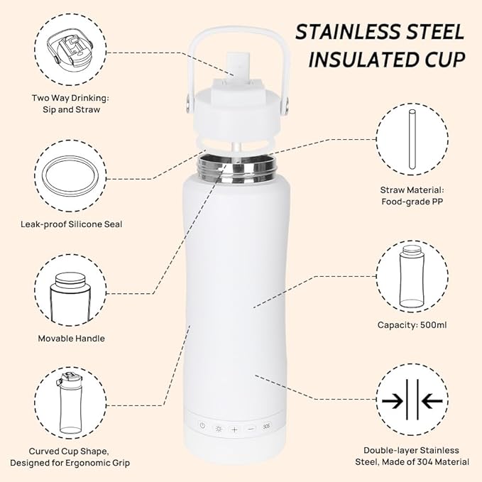 Insulated Water Bottle with Night/Camping Lantern with 5 Modes & Brightness, BPA Free Insulated Tumbler with Handle, Straw and Spout, Camping Tent Light for Outdoor Travel Emergency