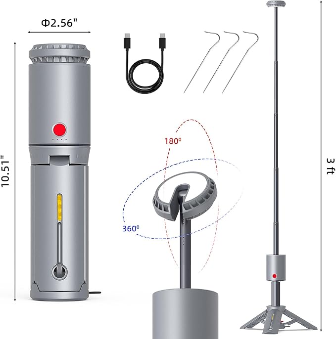Telescopic Camping Light - 10000mAh Rechargeable Lantern with Magnetic Base & 36" Extendable Pole, IPX6 Waterproof Tent Lamp, 520LM Dual Color & SOS Mode for Hiking, Work