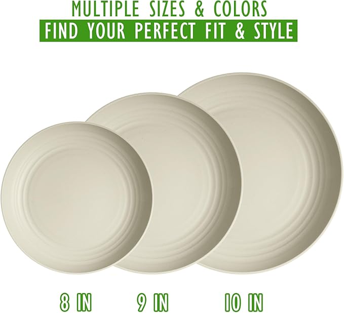 Wheat Straw Plates 6-Piece Set, 10 Inch Unbreakable Deep Dinner Plates, Reusable Plastic Plates Microwave and Dishwasher Safe BPA-Free for Family, Daily Use, LightGrey