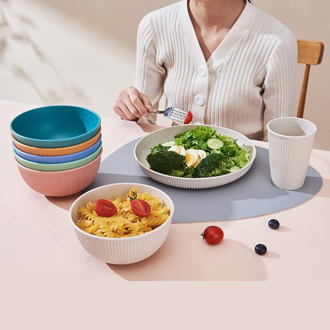 18pcs Wheat Straw Dinnerware Sets, HXYPN Unbreakable Reusable Dinnerware Set Kitchen Cups Plates and Bowls Sets Dishwasher Microwave Safe Plates