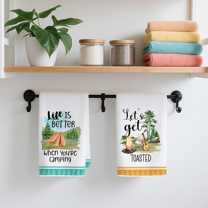 Camping Kitchen Towels Sets of 2 Watercolor Style Dish Towels Camper Absorbent Hand Towels Kit RV Kitchen Essentials 24 x 14 Inches for Cool Camping Gifts Accessories for RV Campers