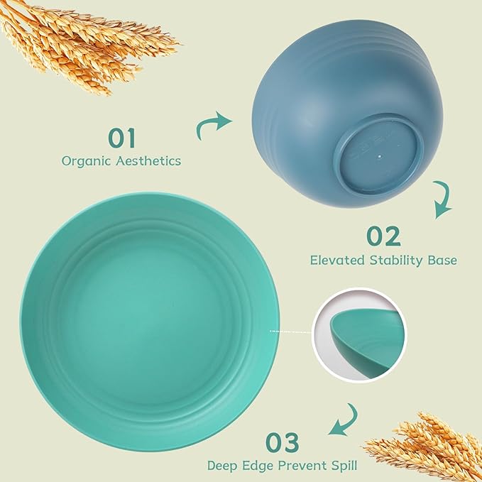 PYRMONT Wheat Straw Dinnerware Sets Unbreakable Dish Set for 4 Dishwasher & Microwave Safe Plates and Bowls Sets 28 PCS Alternative Plastic Dishes Set for Camping,Picnic,BBQ-Colorful