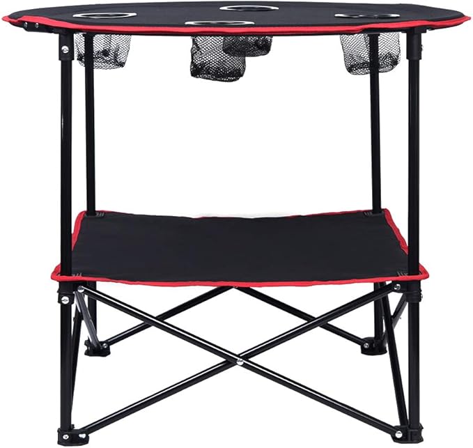 LEADALLWAY Camping Table Folding Picnic Table with 4 Cup Holders and Carrying Bags Collapsible Canvas Portable Tables Folding for BBQ Outdoor Fishing | 4 Cup Holders, Carrying Bags, Collapsible, BBQ, Outdoor, Fishing