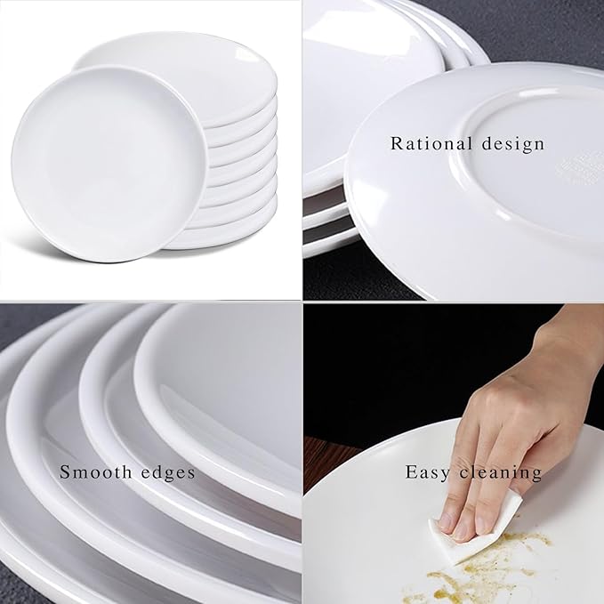 CAMBUY Melamine Plates 8 Pack 8 Inches Plastic Dinner Plates Set Services Lightweight Unbreakable Dinner Dishes for Kitchen Outdoor Camping