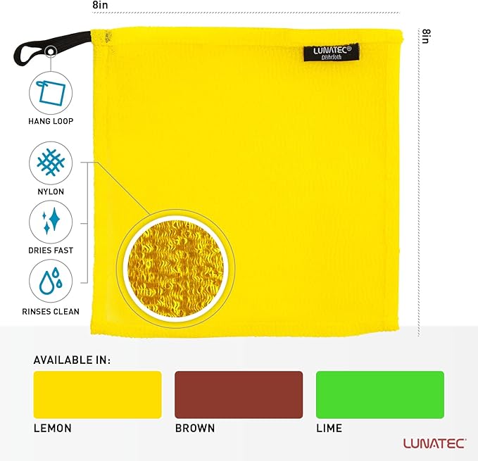 LUNATEC® Odor-Free Kitchen Dishcloths. A Scrubber and scouring pad for All Surfaces. Safe for Non-Stick. (6-Pack)