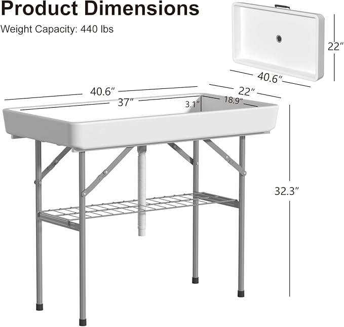 4 Foot Ice Cooler Table, Outdoor Cooler Table with Removable Matching Skirt and Shelf, Folding Ice Tables for Party, BBQ, Camping, Picnic, Fishing Cleaning Tables