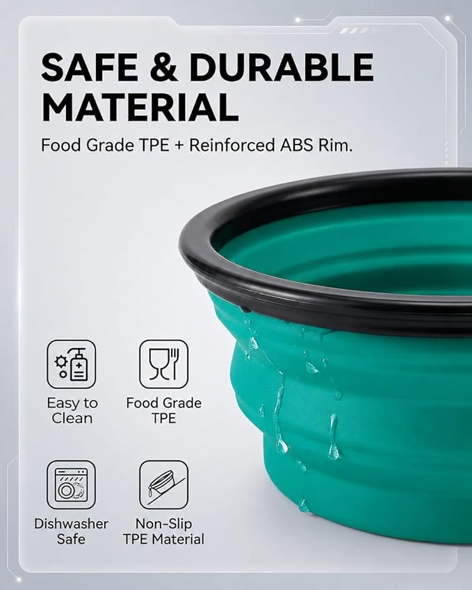 Collapsible Dog Bowls for Travel, 2-Pack Dog Portable Water Bowl for Dogs Cats Pet Foldable Feeding Watering Dish for Traveling Camping with Carabiners, BPA Free (Green&Blue, Medium (Pack of 2))