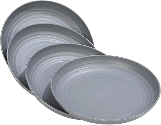 Wheat Straw Plates, Unbreakable Dinner Plates Set of 4, 8 Inch Plastic Plates Reusable, Dishwasher & Microwave Safe, Lightweight Salad Plates for Camping/Kitchen (Gray)