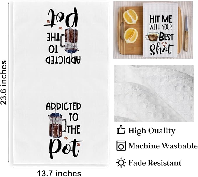 2PCS Coffee Kitchen Towels, Funny Farmhouse Rustic Reusable Absorbent Waffle Weave Dish Tea Towels for Cleaning Cooking Baking, Microfiber Kitchen Towel for Coffee Bar Decor Housewarming Gift-1