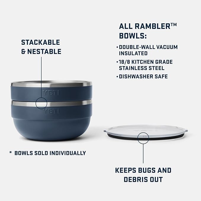 YETI Rambler Bowls, Vacuum Insulated, Stackable and Nestable Stainless Steel Bowl with Lid, 4.5 Quart, Sea Stone