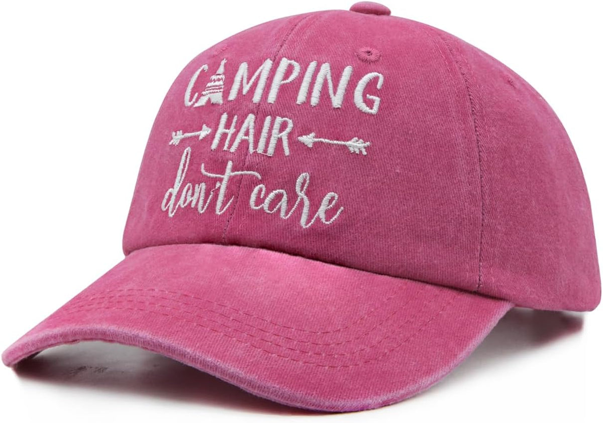 Waldeal Embroidered Camping Hair Don't Care Hat Adjustable Washed Baseball Cap for Women Men