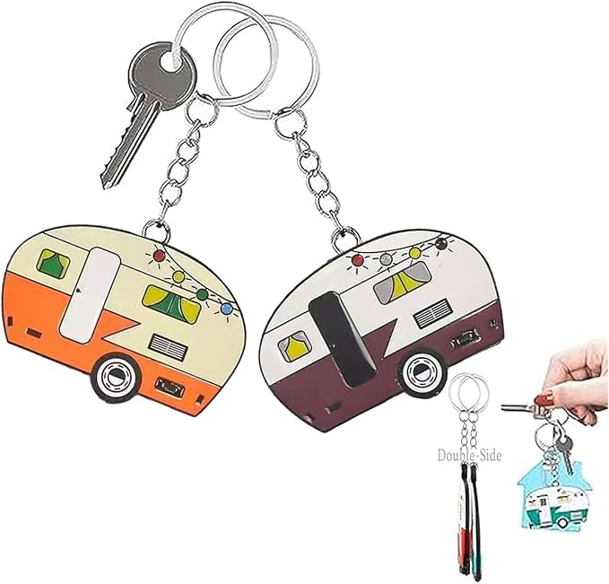 Camper Keychain, Upgraded Double-Side Metal Camping Key chain, Couples RV Accessories Set of 2 for Men Women