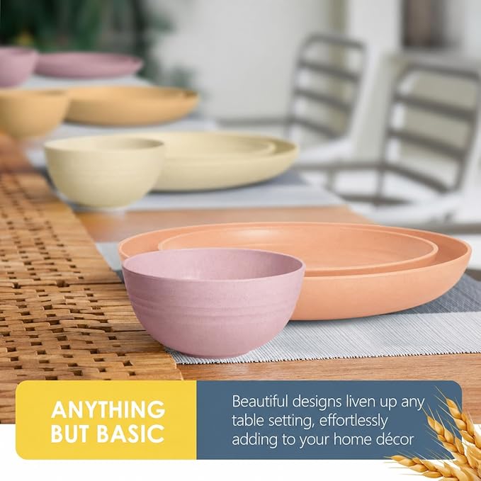 Teivio 32-Piece Wheat Straw Dinnerware Sets for 8, Dinner Plates, Dessert Plate, Cereal Bowls, Cups 13.5oz, Unbreakable Colorful Plastic Outdoor Camping RV Kitchen Essentials Dishes, Pink Ombre