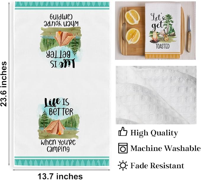 Camping Kitchen Towels Sets of 2 Watercolor Style Dish Towels Camper Absorbent Hand Towels Kit RV Kitchen Essentials 24 x 14 Inches for Cool Camping Gifts Accessories for RV Campers