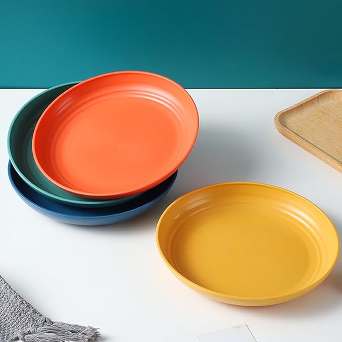 Wheat Straw Plates Set of 4, Unbreakable 8 Inch Reusable Dinner & Salad Plates, Dishwasher & Microwave Safe, Lightweight for Camping/Kitchen