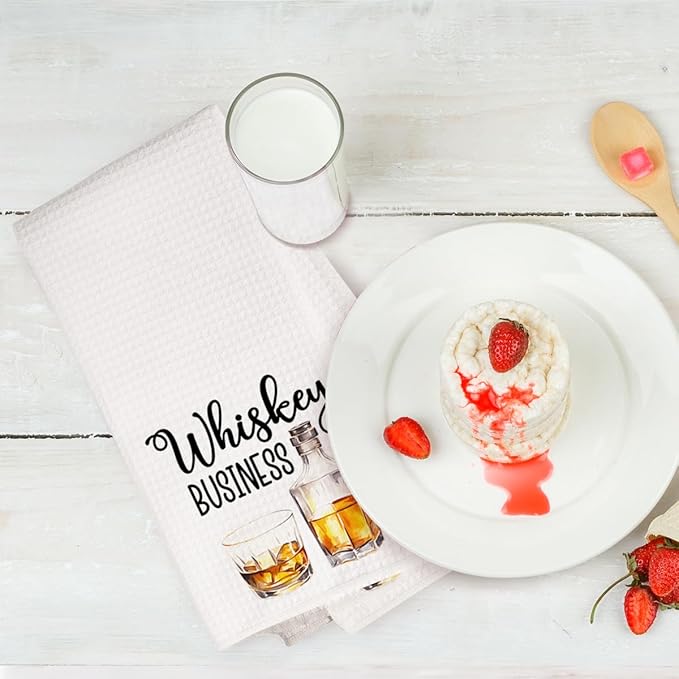 2Pcs Funny Kitchen Towels 24x14 Inch, Beer Whiskey Alcohol Decor Waffle Weave Hand Towels for Kitchen Bar, White Absorbent Microfiber Dish Cloth Tea Towel Housewarming Gifts for Women Hostess