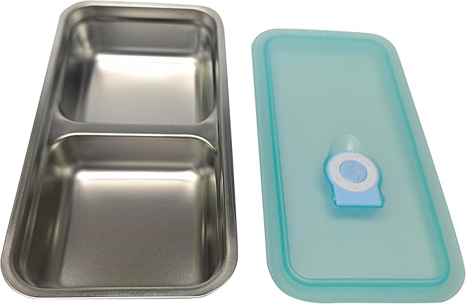 2 Pack Stainless Steel Snack Containers with Leak-Proof Lids, Reusable Food Storage Boxes, Dishwasher Safe Portable Lunch Containers for Meal Prep, Travel, Camping (2-Cell)