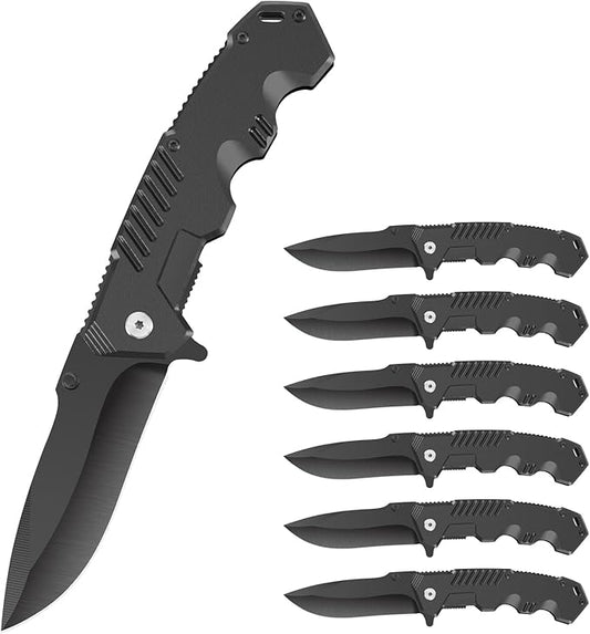 6-Pack Bulk Pocket Knives – Assisted Opening Flipper, Liner Lock, EDC Gift for Men, Laser Engraving Ready, Camping & Work Tool for Mechanics/Drivers (6 Knives)