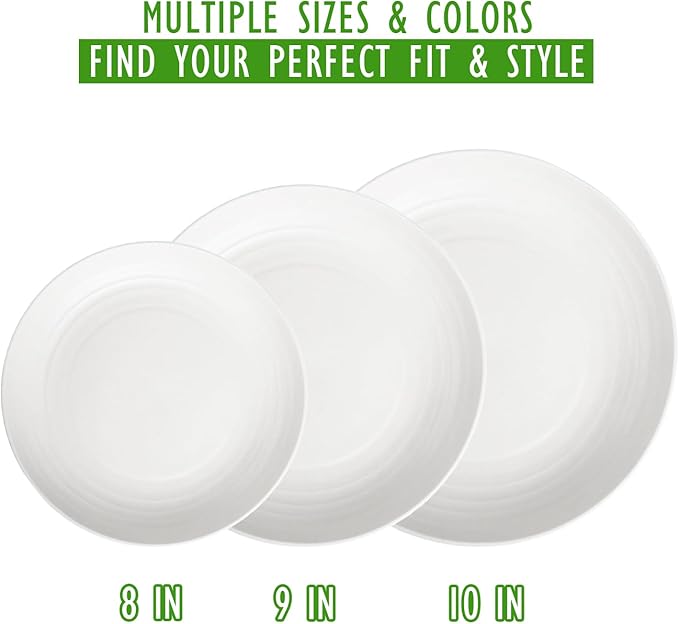 10 Inch Wheat Straw Plates Set of 6, Unbreakable Deep Dish Dinner Plates, BPA-Free Reusable Plastic Plates, Microwave and Dishwasher Safe for Kitchen, Camping, Party, White