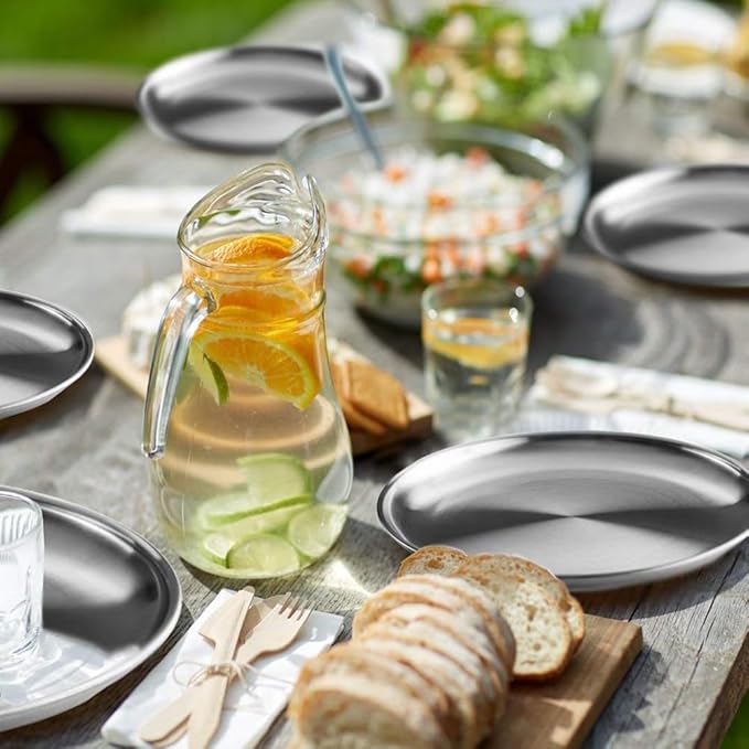 Stainless Steel Plates 2 Set Metal Dinner Dishes 10 Inch Reusable Dinner Plates Great for Picnic,Outdoor Camping,BBQ plate,Steak plate,Shatterproof Dishwasher Safe