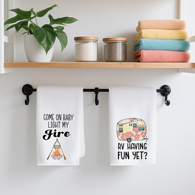 2Pcs Camper Kitchen Towel, Camping Gift, Camp Kitchen, RV Decor, Vintage Trailer Camper Decor, Motor Home Decoration Towels, Retirement Gift, Waffle Weave Hand Towels for Kitchen Camp
