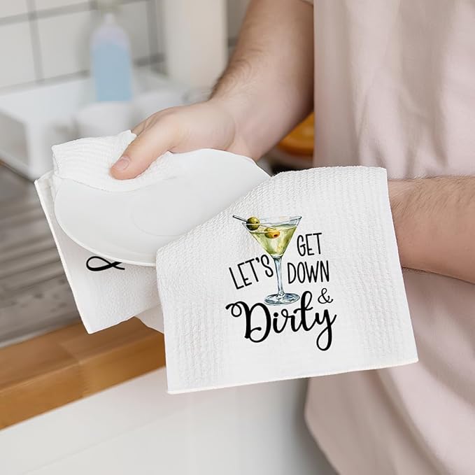 2Pcs Funny Kitchen Towels 24x14 Inch, Whiskey Dirty Alcohol Decor Waffle Weave Hand Towels for Kitchen Bar, White Absorbent Microfiber Dish Cloth Tea Towel Housewarming Gifts for Women Hostess