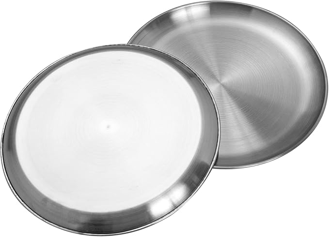 CAMBUY Stainless Steel Plates 9 inch 304 Metal Lightweight Unbreakable Dinner Dishes Plates Set Non-Toxin Dishwasher Safe BPA Free and Healthy (10 Pcs)