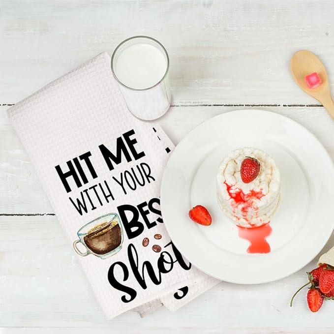 2PCS Coffee Kitchen Towels, Funny Farmhouse Rustic Reusable Absorbent Waffle Weave Dish Tea Towels for Cleaning Cooking Baking, Microfiber Kitchen Towel for Coffee Bar Decor Housewarming Gift-1