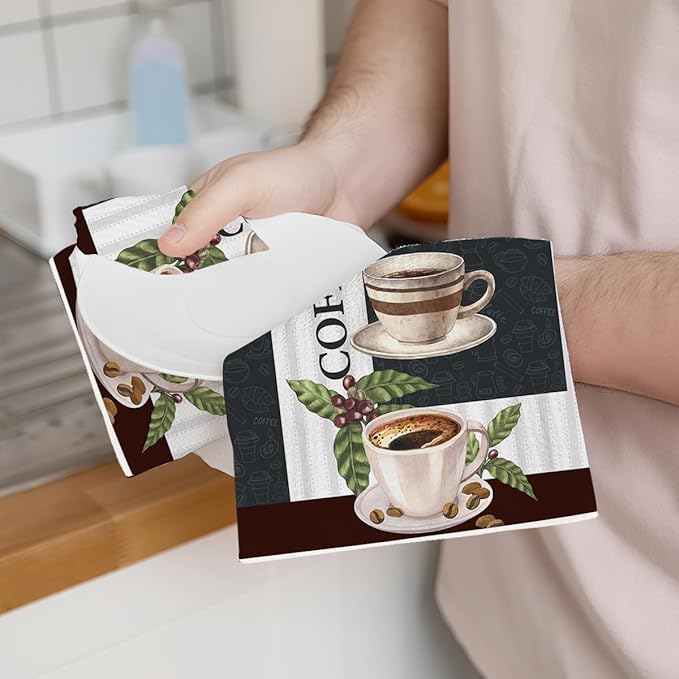 2PCS Coffee Kitchen Towels, Funny Farmhouse Rustic Reusable Absorbent Waffle Weave Dish Tea Towels for Cleaning, Microfiber Kitchen Towel for Coffee Bar Decor Housewarming Farmhouse Gift-2