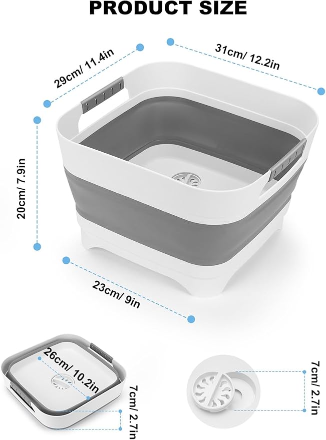 Collapsible Wash Basin Portable Foldable Sink Basin, BPA-Free Silicone Vegetable Fruit Washing Bowl, Space Saving Multi-Purpose Sink for Baby Bottle, Kitchen Camping Travel