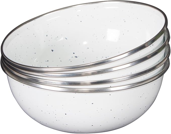 Stansport Deluxe 24-Piece Enamel Tableware Set - Enamel Plates and Bowls Lightweight and Durable Camp Dish Set for Camping and Backpacking Plates and Bowls for 4 People