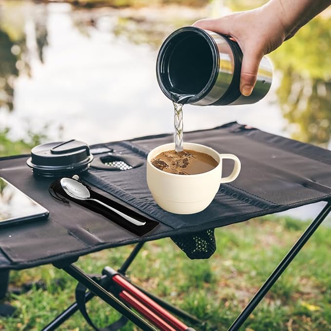 Camping Utensils Set, ReaNea Camping Plates and Bowls Set with Coffee Mug, Travel Cutlery Set Include Spoon, Fork, Knife for Home, Poolside, Outdoor, Picnic, Camp