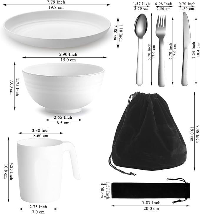 Camping Utensils, Reanea Camping Mess Kit for Travel, Camping, Picnic, Outdoor, Camping Gear Include Knife, Spoon, Fork Cutlery Set, Cup, Bowl, Plate, Camping Essentials for 1