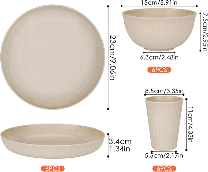 Unbreakable Dinnerware Sets for 6 People,18pcs Camping Plates and Bowls Set, Reusable Picnic Set plastic Plates, Cups, Bowls for Children, Adult, Party, Home