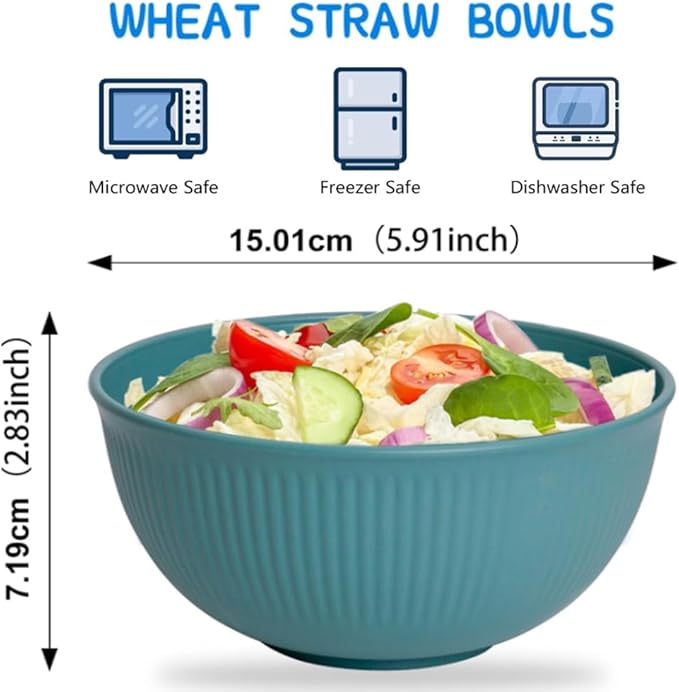 LRUUIDDE Unbreakable Cereal Bowls 24 oz -Reusable Wheat Straw Fiber Lightweight Bowls Set - Dishwasher & Microwave Safe - Perfect for Snacks,Cereal, Ice Cream,Soup, Rice Bowls 4 Pack