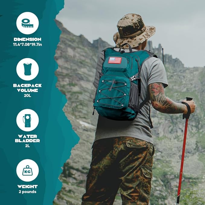Maelstrom Hydration Hiking Backpack with 2L/3L Water Bladder, High Flow Bite Valve Water Backpack for Men Women Lightweight Insulation for Hiking, Cycling, Running, Climbing, Camping