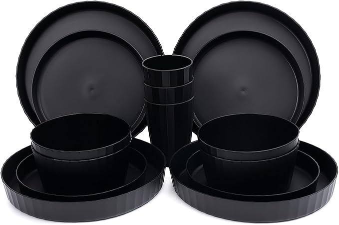 24Pcs Kitchen Plastic Wheat Straw Dinnerware Set,Dinnerware Sets for 6,Microwave Dishwasher Safe Plates
