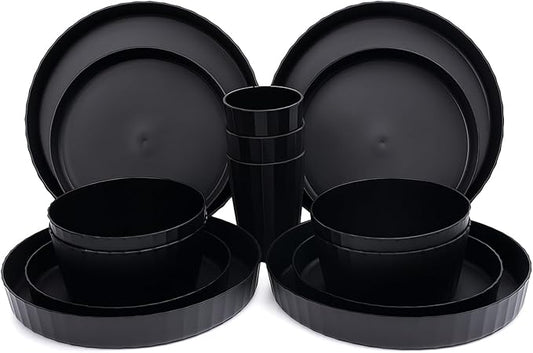24Pcs Kitchen Plastic Wheat Straw Dinnerware Set,Dinnerware Sets for 6,Microwave Dishwasher Safe Plates