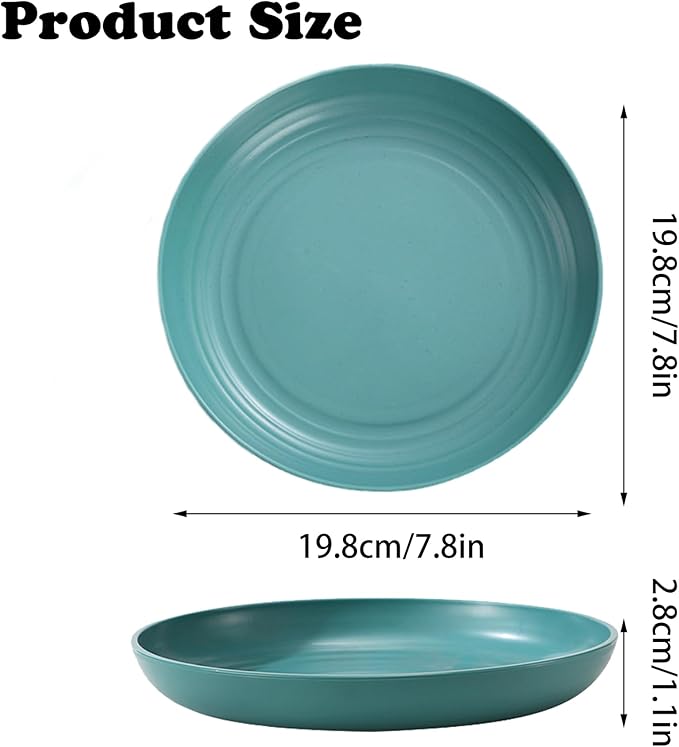 Wheat Straw Plates, Unbreakable Dinner Plates Set of 4, 8 Inch Plastic Plate Reusable, Dishwasher & Microwave Safe, Lightweight Salad Plates for Camping/Kitchen (Dark Green)