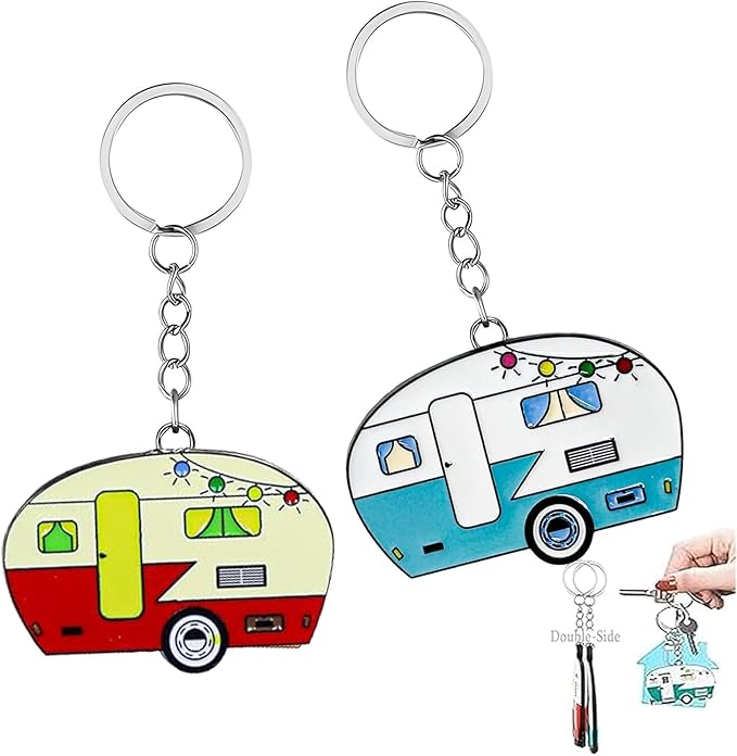 Camper Keychain, Upgraded Double-Side Metal Camping Key chain, Couples RV Accessories Set of 2 for Men Women