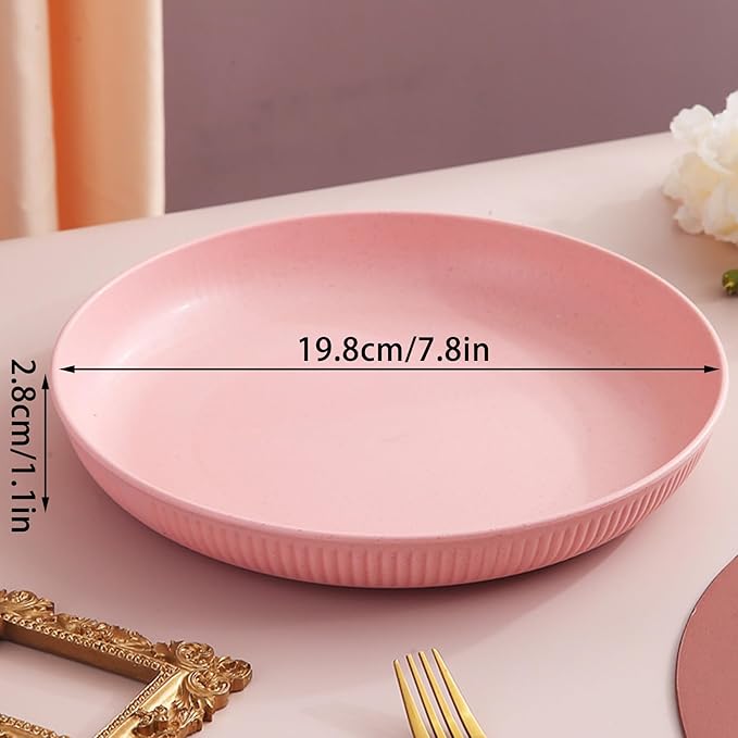 Dinner Plates Set of 4, 7.8 Inch Plastic Plates Reusable, Wheat Straw Plates, Dishwasher & Microwave Safe, Lightweight Salad Plates for Camping/Kitchen