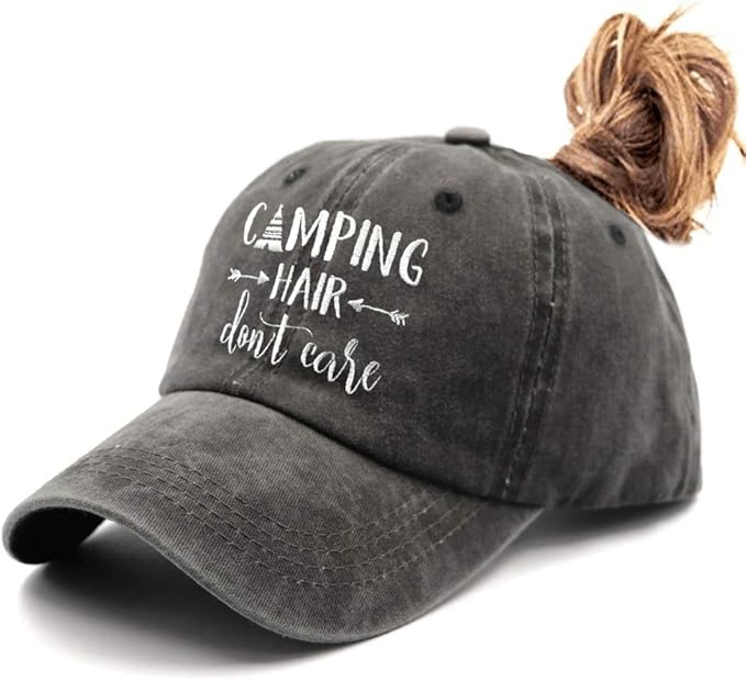 Waldeal Women's Embroidered Adjustable Ponytail Hat Low Profie Washed Baseball Cap