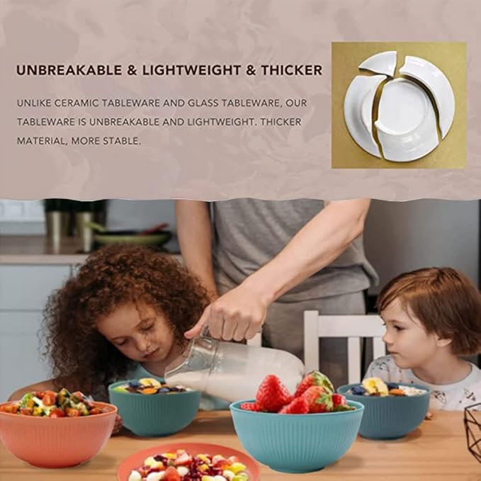 LRUUIDDE Unbreakable Cereal Bowls 24 oz -Reusable Wheat Straw Fiber Lightweight Bowls Set - Dishwasher & Microwave Safe - Perfect for Snacks,Cereal, Ice Cream,Soup, Rice Bowls 4 Pack