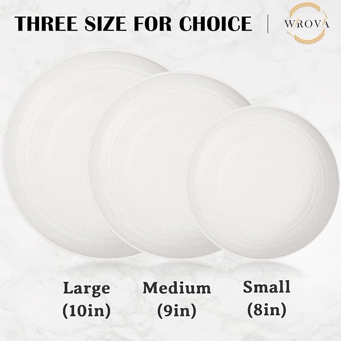 Wrova Wheat Straw Plates - 8 Inch Unbreakable Dinner Plates Set of 8 - Dishwasher & Microwave Safe Plastic Plates Reusable for Kitchen,R.V. (White)