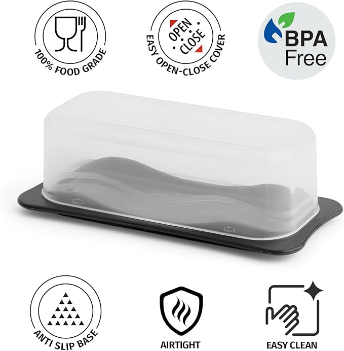 Signoraware Butter Dish with Lid -Butter Keeper Container with Clear Lid for Countertop, Frige- Durable Plastic, Unbreakable Standard Butter Dish Holder For Home, Camping, Multipurpose Bpa Free- Black
