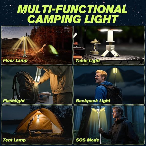 SakerPlus Portable Camping Light, 14000mAh Telescopic Camping Lantern with Rechargeable Power Supply, Dimmable Magnetic Tent Lamps 6000 Lumen Outdoor Work Lights for Hiking,Camping,Home Emergency
