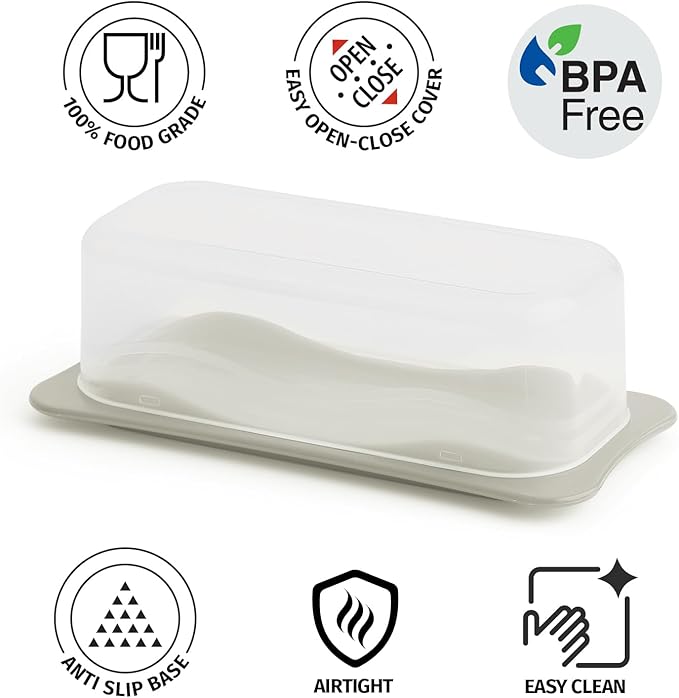 Signoraware Butter Dish with Lid -Butter Keeper Container with Clear Lid for Countertop, Frige- Durable Plastic, Unbreakable Standard Butter Dish Holder For Home, Camping, Multipurpose Bpa Free- Grey