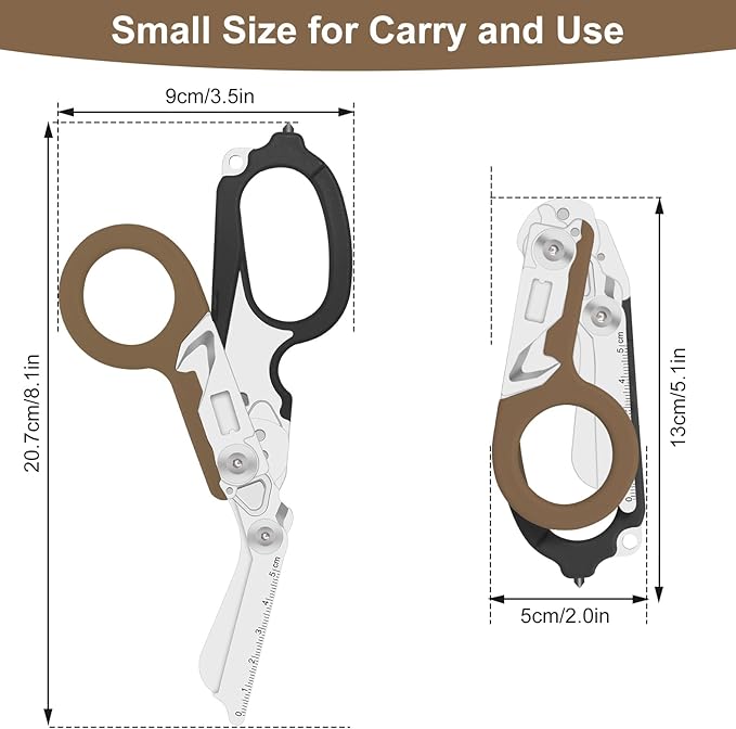 6in1 trauma shears - emergency responders, outdoor emergencies scissor, medical staff, and outdoor camping scissors, ttrauma scissors(black brown)