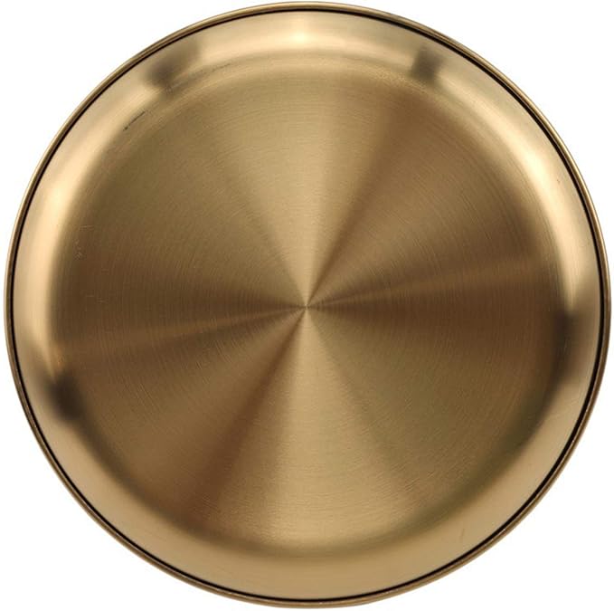 Stainless Steel Gold Plates 2 Set Round Dinner Dishes 12 Inch Metal Plates Great for Picnic,Outdoor Camping Plate,Shatterproof Dishwasher Safe