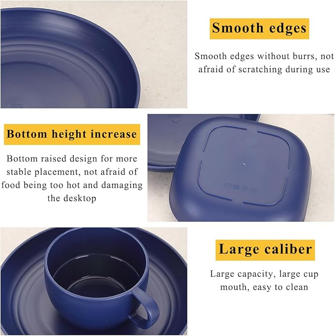 Camping Utensils Set, ReaNea Camping Plates and Bowls Set with Coffee Mug, Travel Cutlery Set Include Spoon, Fork, Knife for Home, Poolside, Outdoor, Picnic, Camp